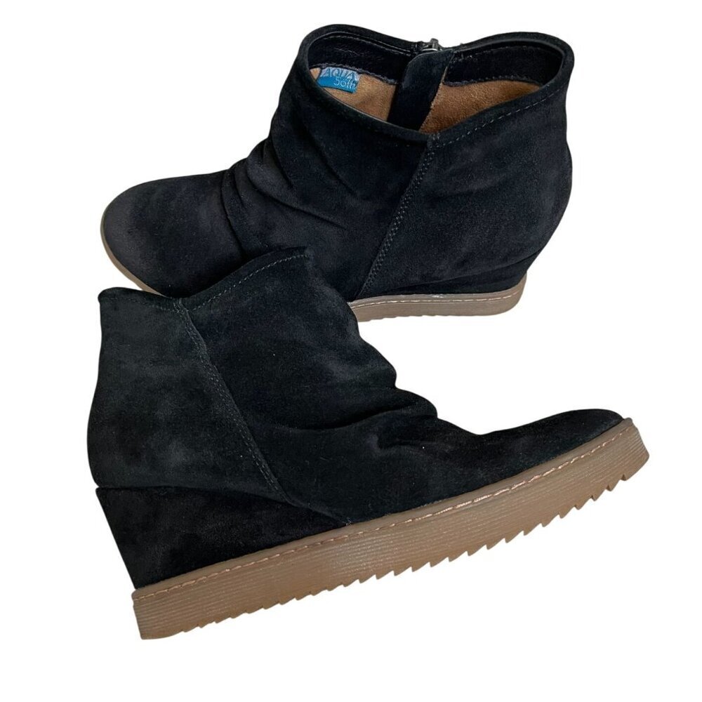 Sofft Siri Aqua Soft Black Suede Wedge Booties Size 8M - Picture 4 of 12